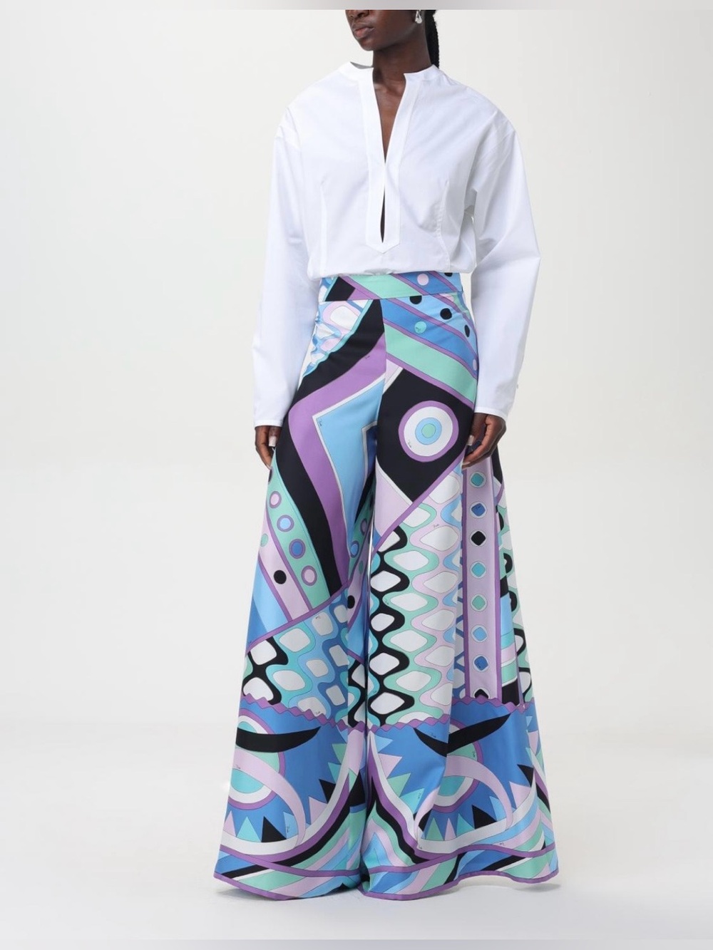 Emilio Pucci Wide-Leg Palazzo Pants in Blue, Lavender & Mint